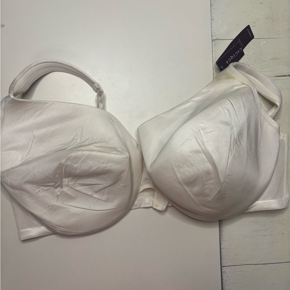 Cacique Satin Full Coverage Bra Size 46DD White Underwire NEW